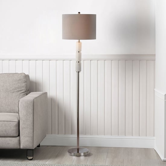 Dothan Grey Faux Silk Shade Floor Lamp With White Marble Base