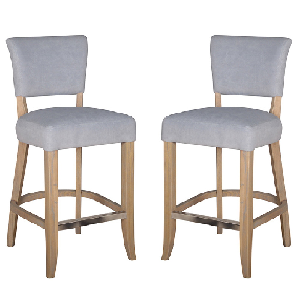 Read more about Dothan light grey velvet bar chairs with oak legs in pair