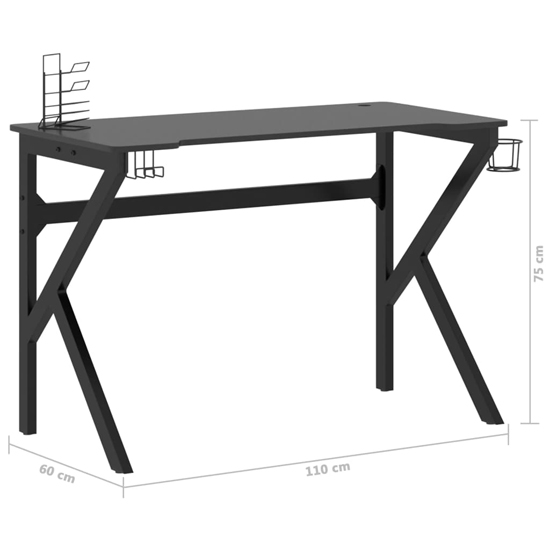 Dothan Wooden Gaming Desk In Black With K-Shape Legs
