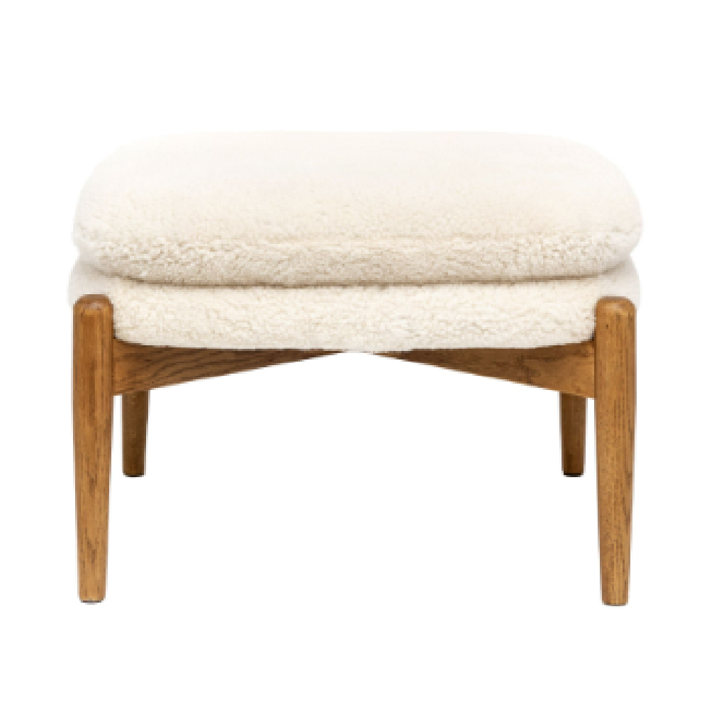 Dotson Fabric Footstool With Wooden Frame In Cream
