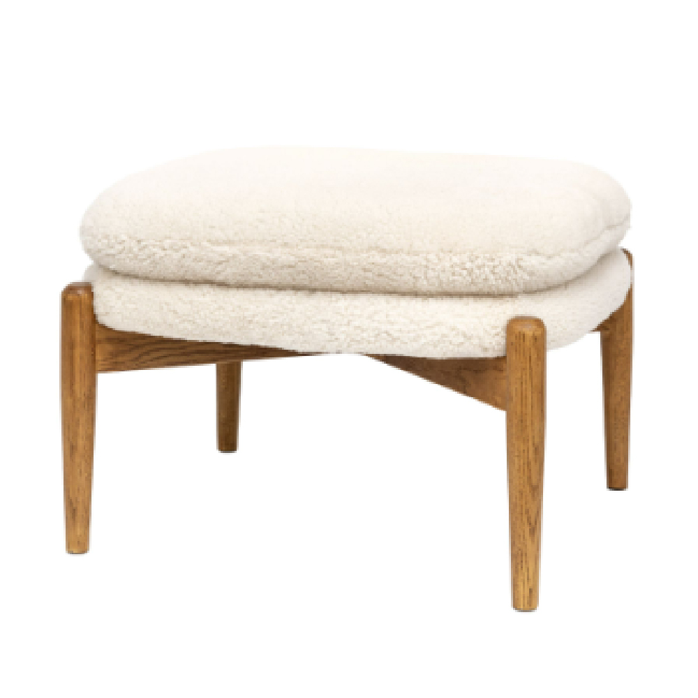Dotson Fabric Footstool With Wooden Frame In Cream