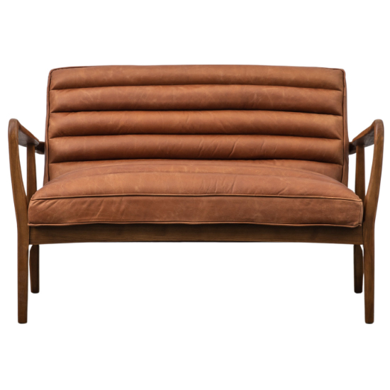 Dotson Leather 2 Seater Sofa With Oak Frame In Vintage Brown