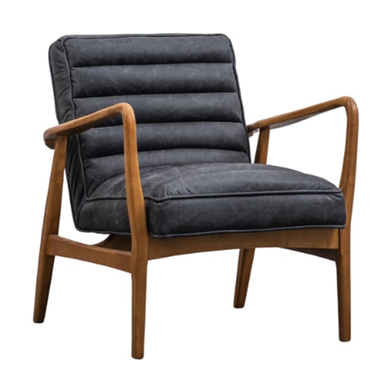 Dotson Leather Armchair With Oak Frame In Antique Ebony