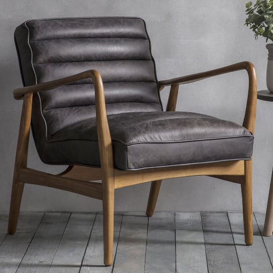 Photo of Dotson leather armchair with oak frame in antique ebony