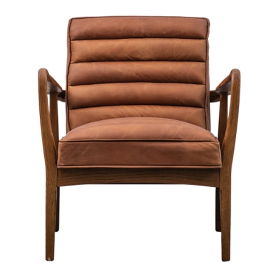 Dotson Leather Armchair With Oak Frame In Vintage Brown