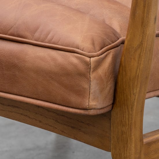 Dotson Leather Armchair With Oak Frame In Vintage Brown