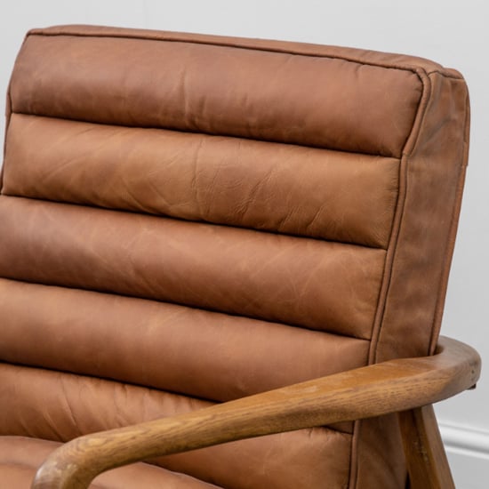 Dotson Leather Armchair With Oak Frame In Vintage Brown