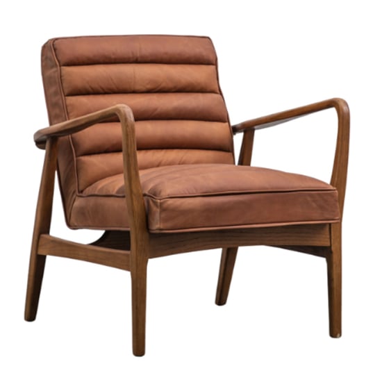 Photo of Dotson leather armchair with oak frame in vintage brown