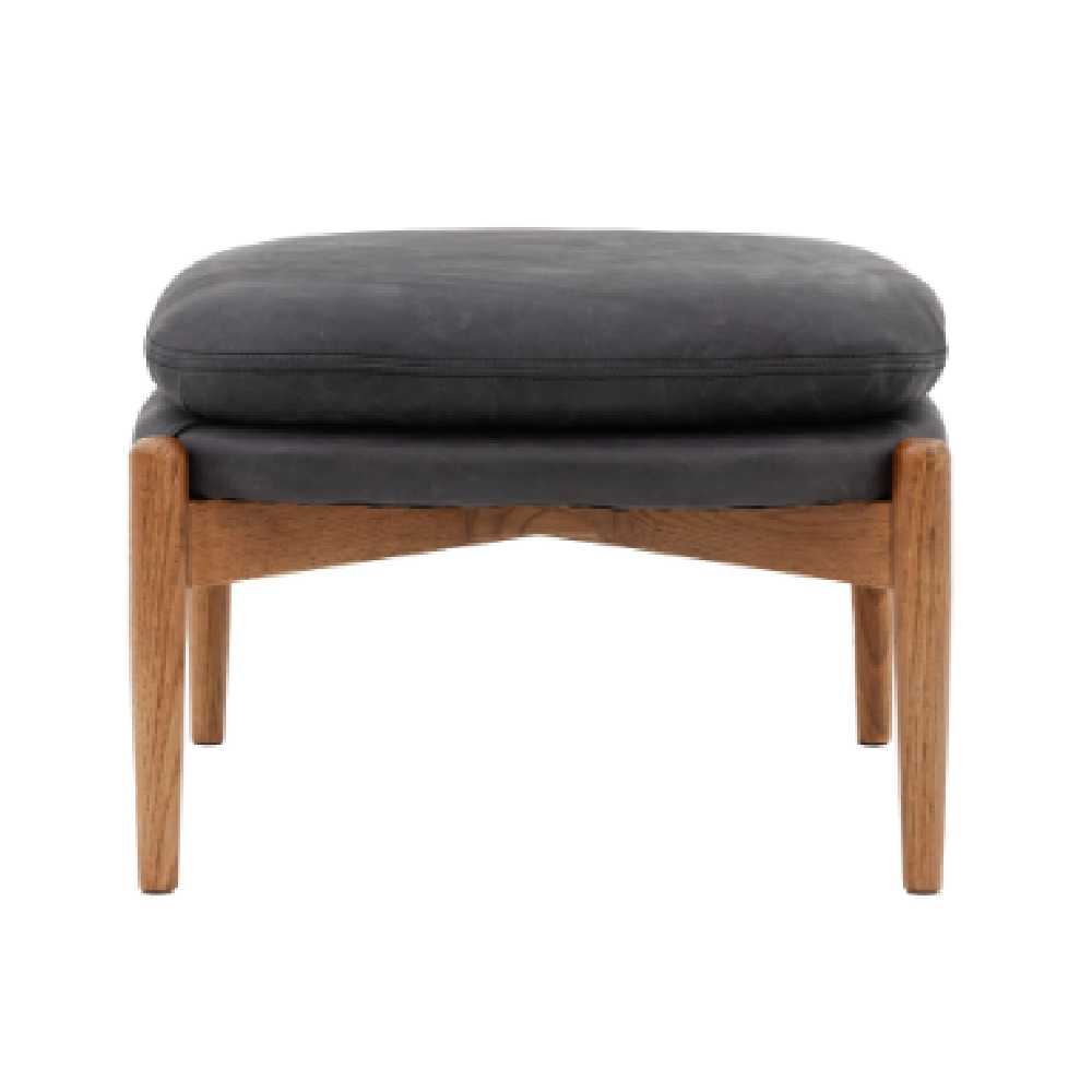 Dotson Leather Footstool With Wooden Frame In Antique Ebony