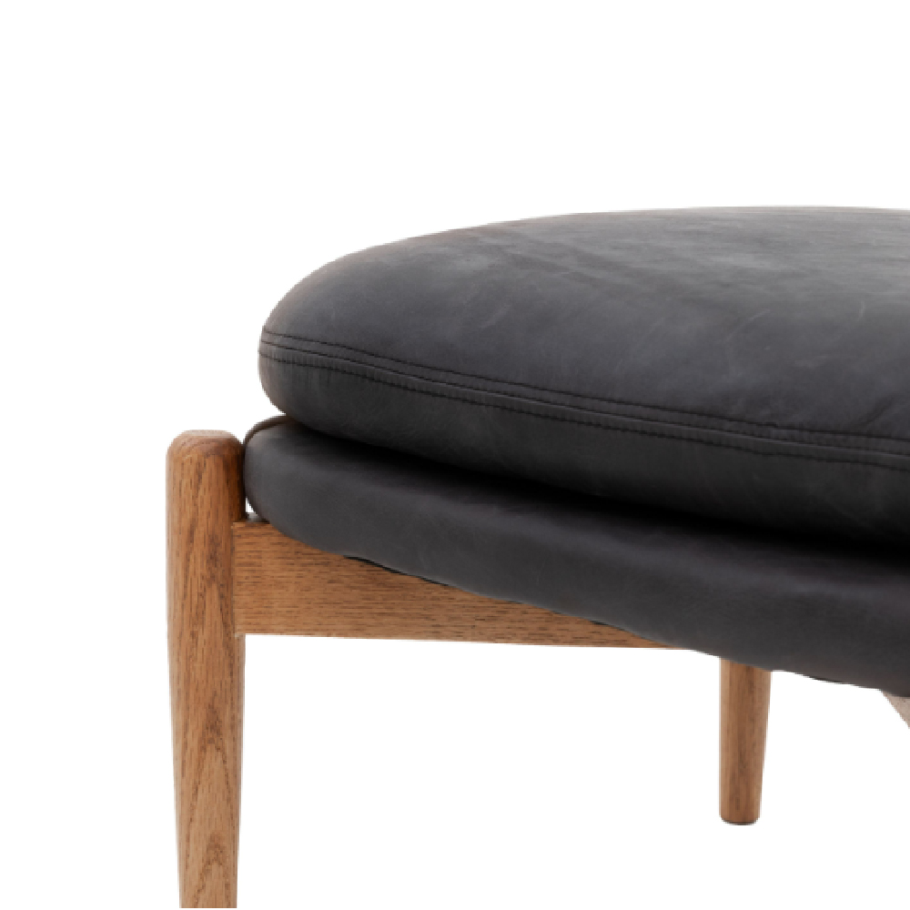 Dotson Leather Footstool With Wooden Frame In Antique Ebony