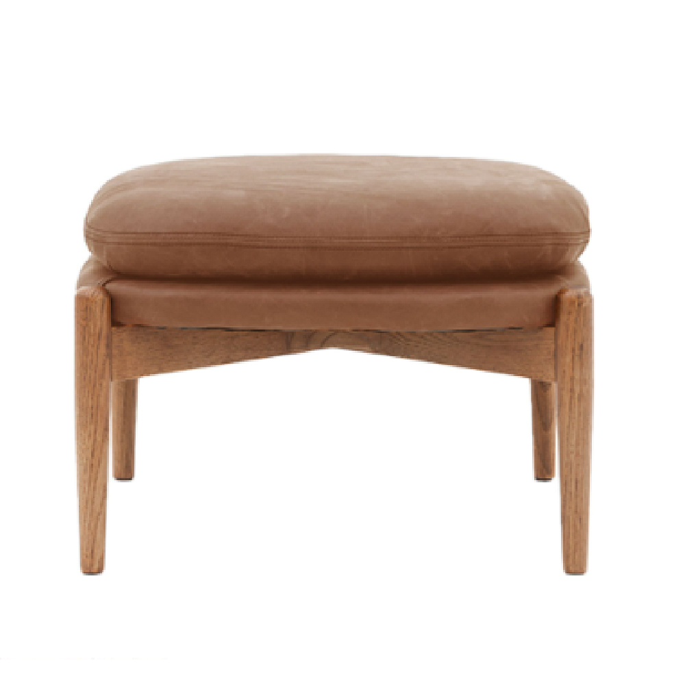 Dotson Leather Footstool With Wooden Frame In Vintage Brown