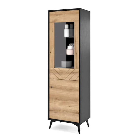 Douala Wooden Display Cabinet Tall In Evoke Oak