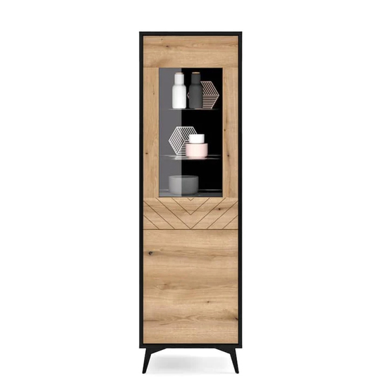 Douala Wooden Display Cabinet Tall In Evoke Oak