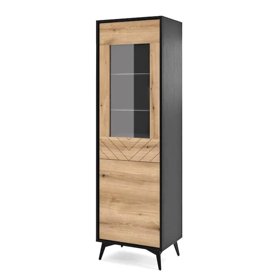 Douala Wooden Display Cabinet Tall In Evoke Oak