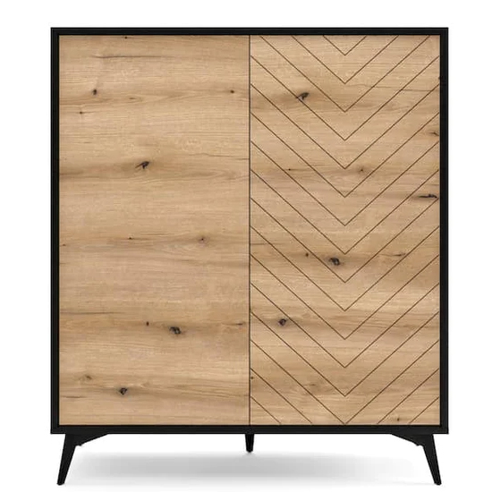 Douala Wooden Highboard With 2 Doors In Evoke Oak