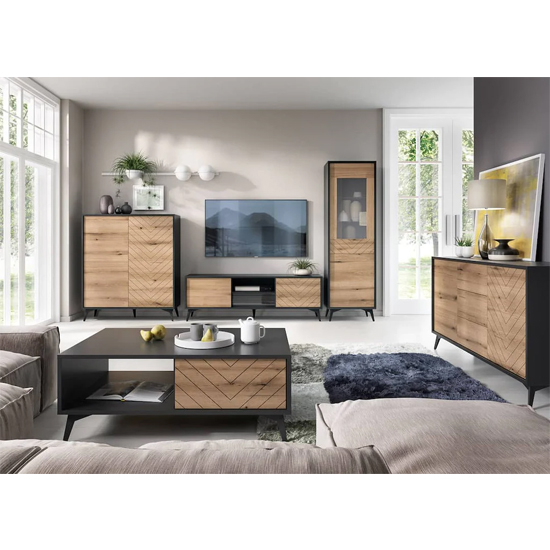 Douala Wooden Highboard With 2 Doors In Evoke Oak