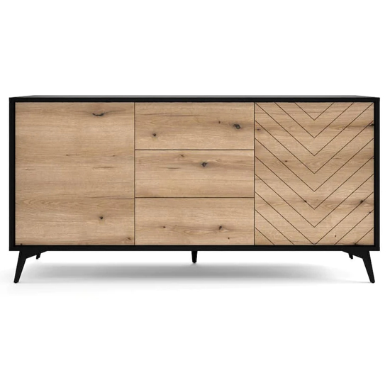 Douala Wooden Sideboard Large 2 Doors 3 Drawers In Evoke Oak