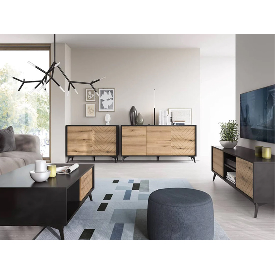 Douala Wooden Sideboard Large 2 Doors 3 Drawers In Evoke Oak