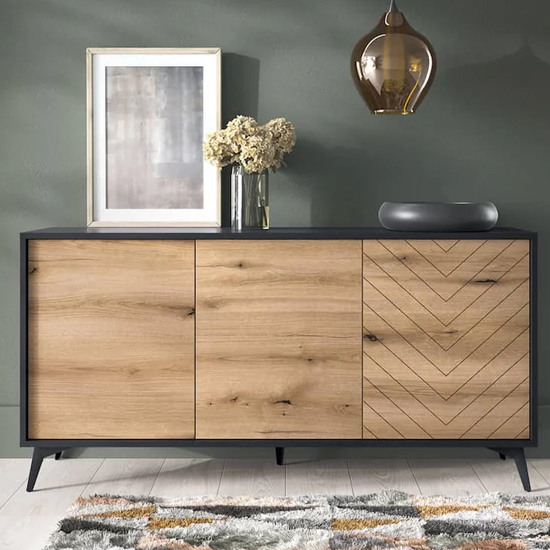 Read more about Douala wooden sideboard large with 3 doors in evoke oak