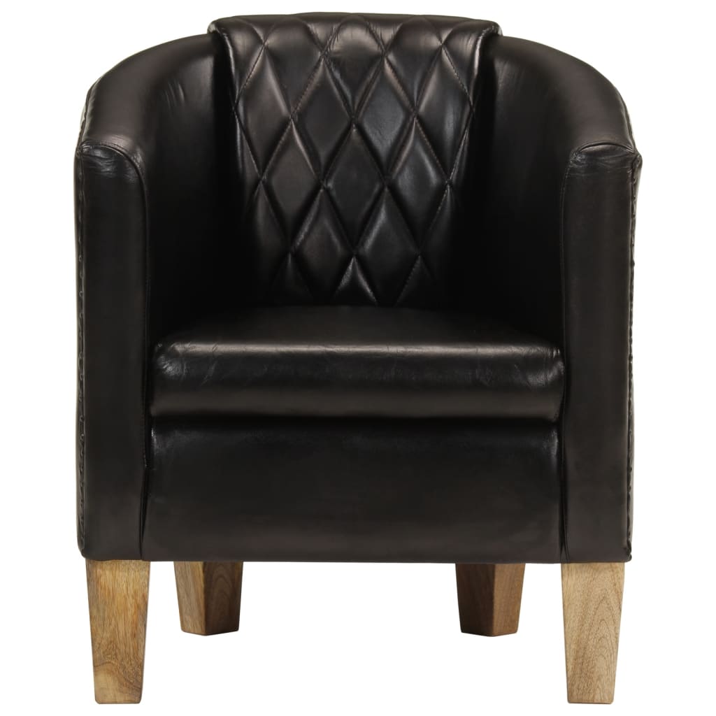 Dove Real Leather Tub Chair In Black With Wooden Legs