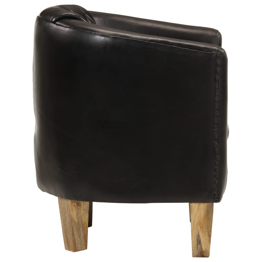 Dove Real Leather Tub Chair In Black With Wooden Legs