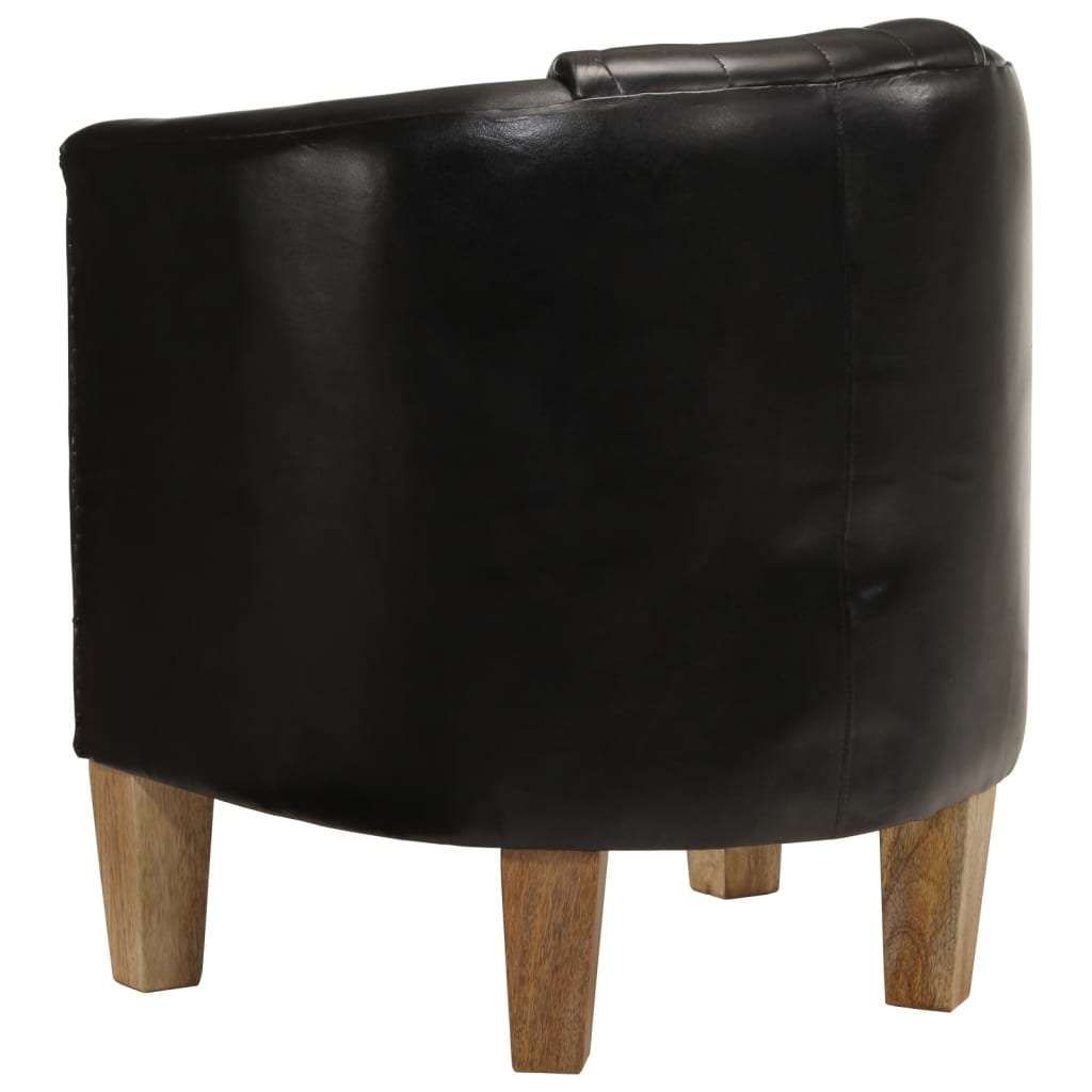 Dove Real Leather Tub Chair In Black With Wooden Legs