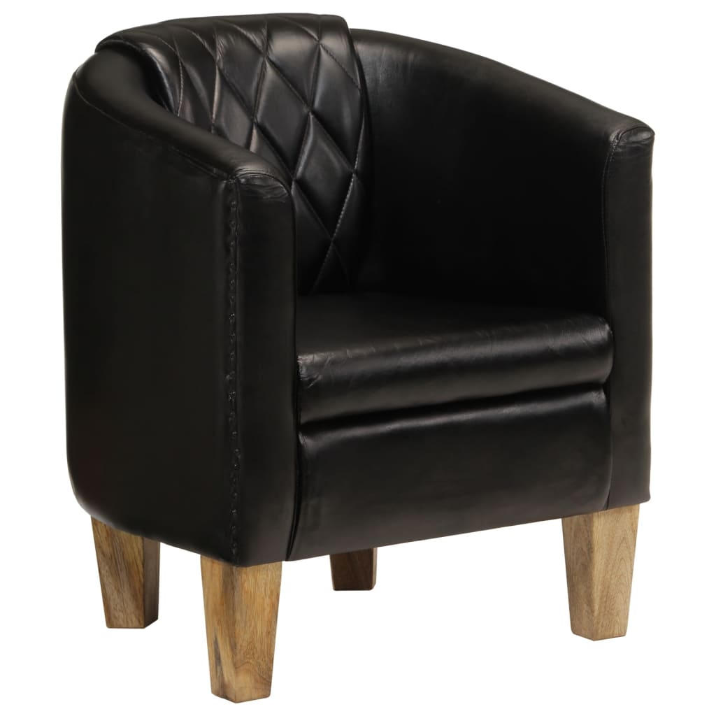 Dove Real Leather Tub Chair In Black With Wooden Legs