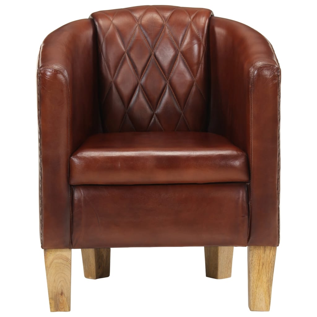 Dove Real Leather Tub Chair In Brown With Wooden Legs