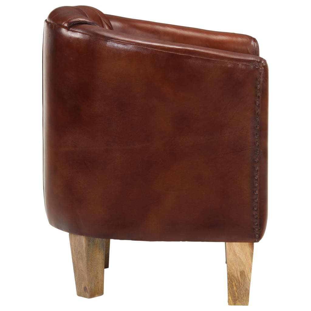 Dove Real Leather Tub Chair In Brown With Wooden Legs