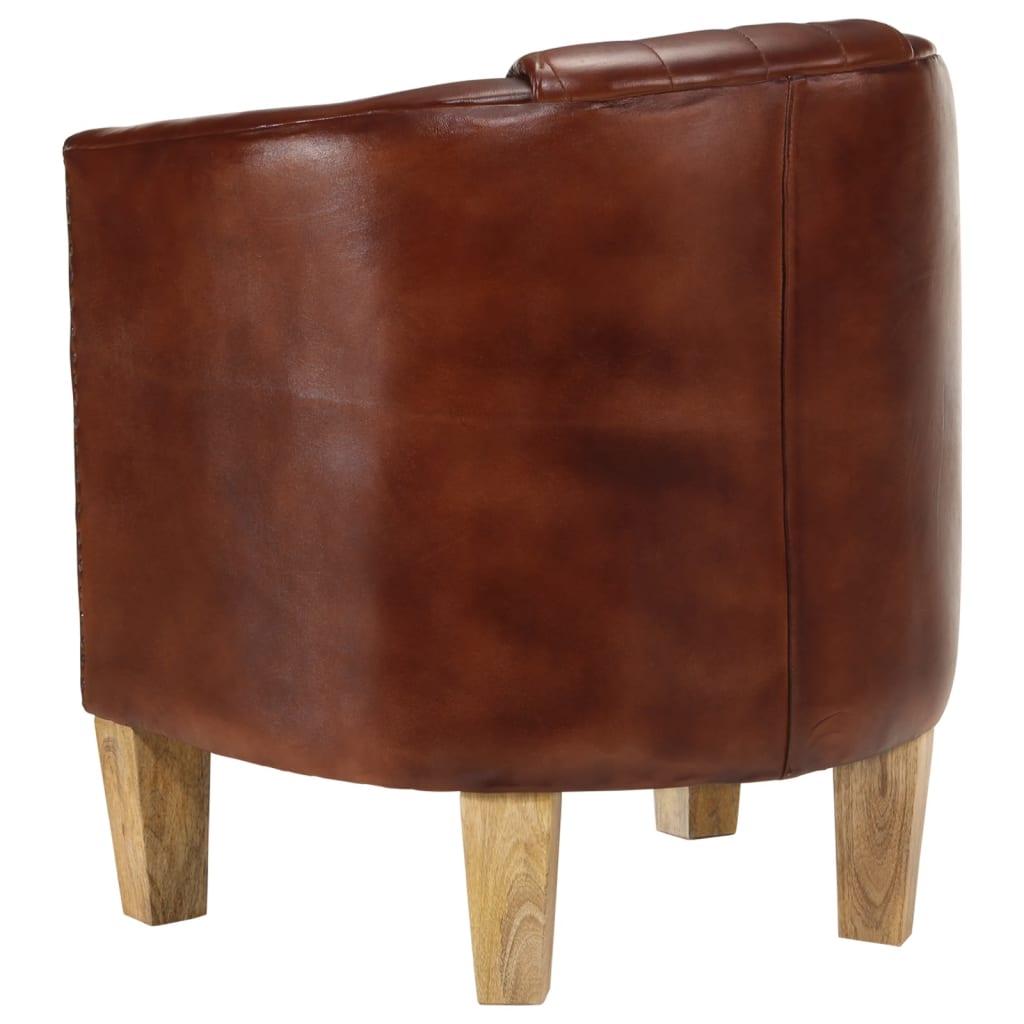 Dove Real Leather Tub Chair In Brown With Wooden Legs