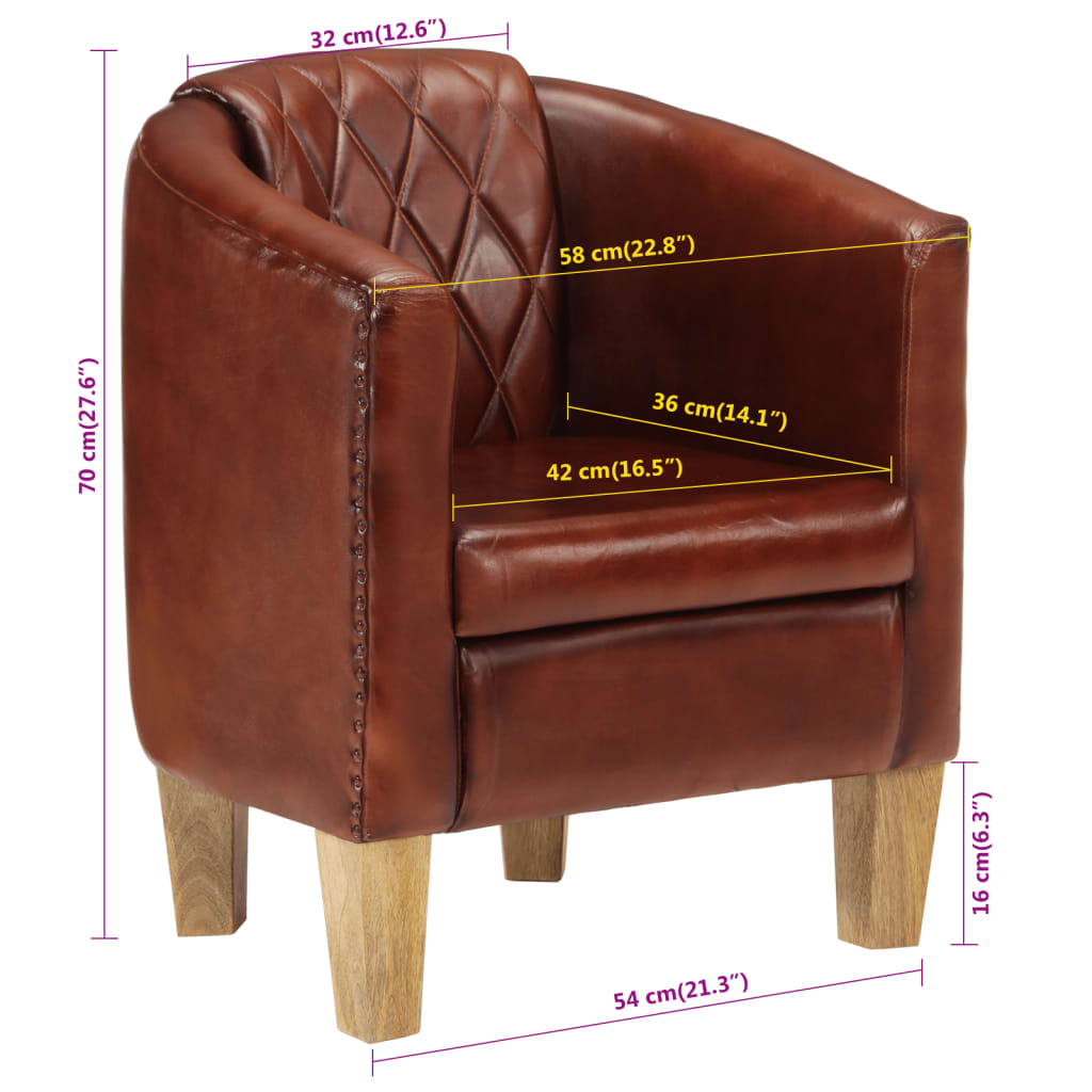 Dove Real Leather Tub Chair In Brown With Wooden Legs