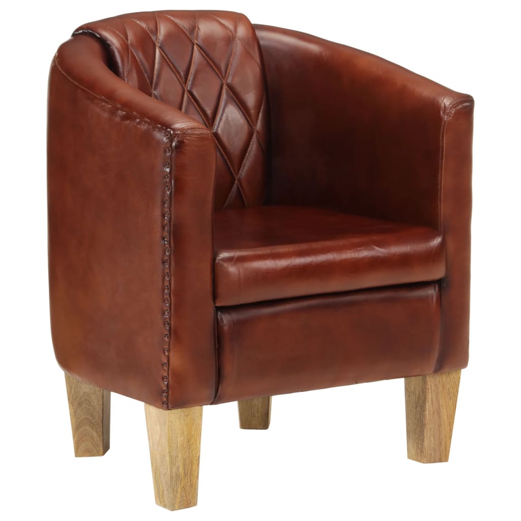 Dove Real Leather Tub Chair In Brown With Wooden Legs