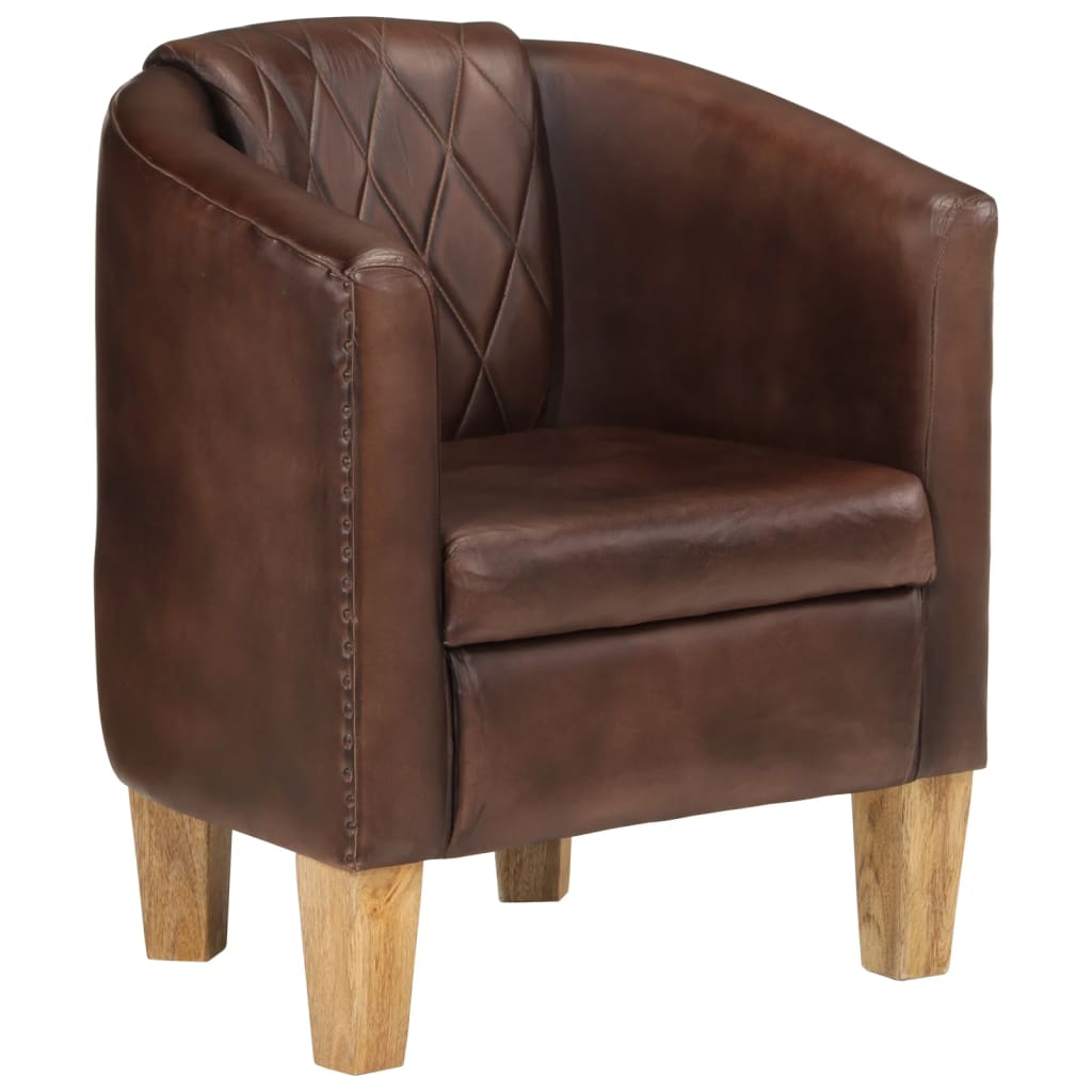 Dove Real Leather Tub Chair In Light Brown With Wooden Legs