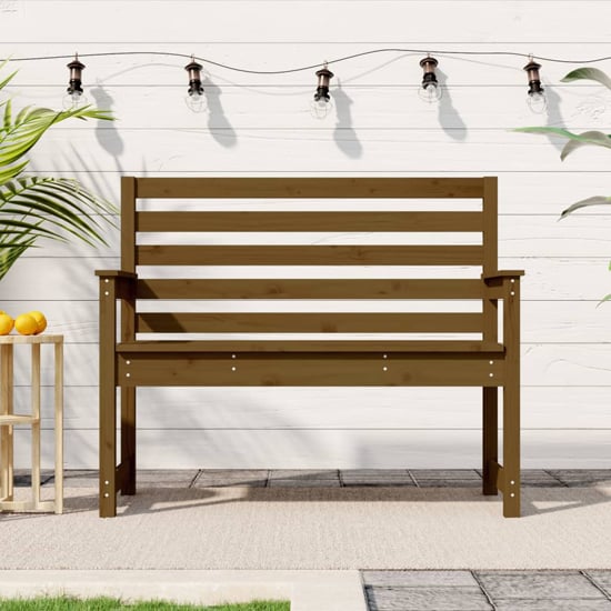 Read more about Dove solid wood pine garden seating bench small in honey brown