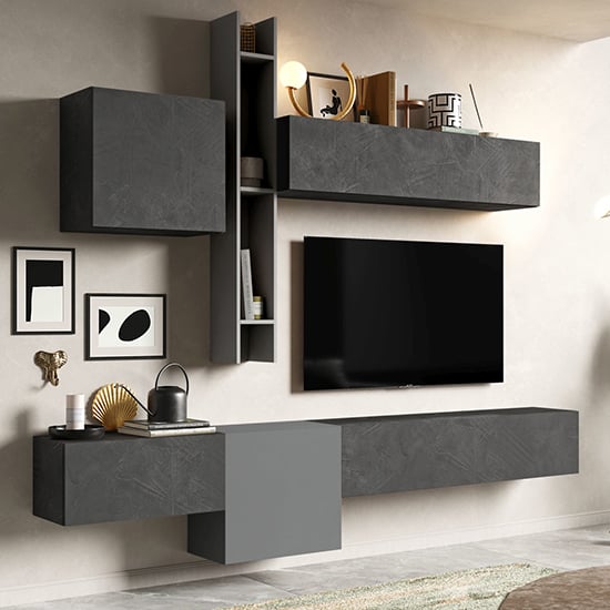 Read more about Dove wall hung wooden entertainment unit in slate and lead