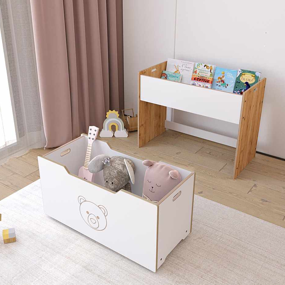 Dove Wooden Kids Storage Bookshelf in White and Natural