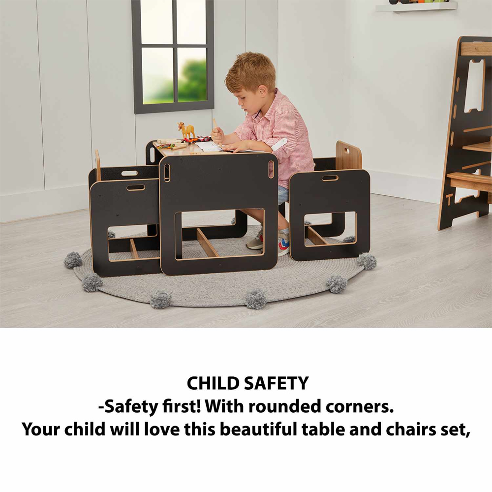 Dove Wooden Kids Table with 2 Chairs in Black and Natural