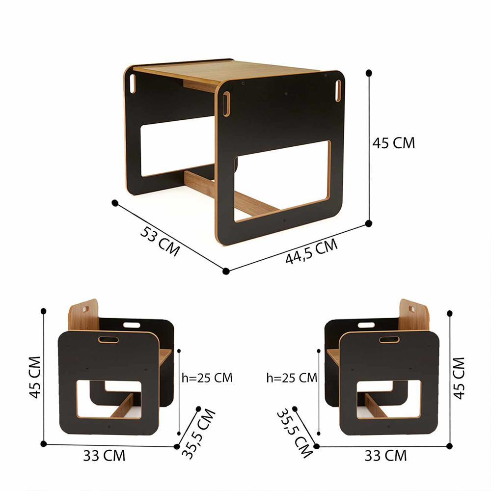 Dove Wooden Kids Table with 2 Chairs in Black and Natural
