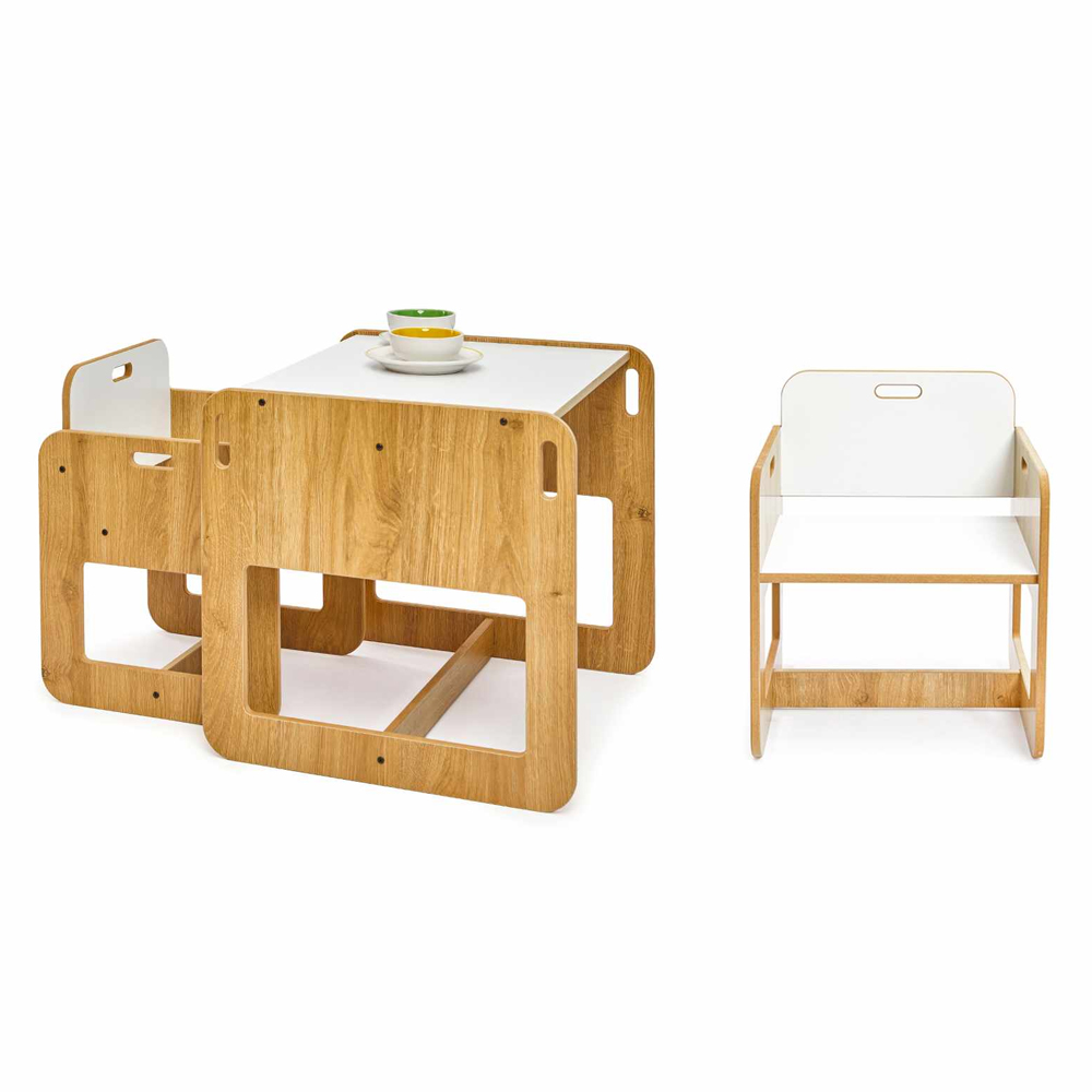 Dove Wooden Kids Table with 2 Chairs in White and Natural