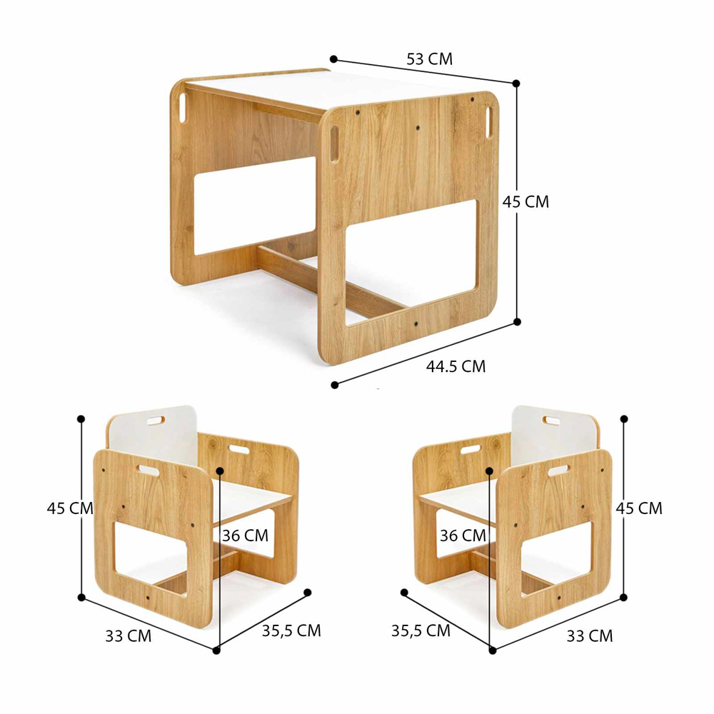 Dove Wooden Kids Table with 2 Chairs in White and Natural