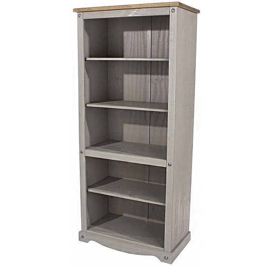 Dove Wooden Tall Bookcase In Grey With 4 Shelf 33678