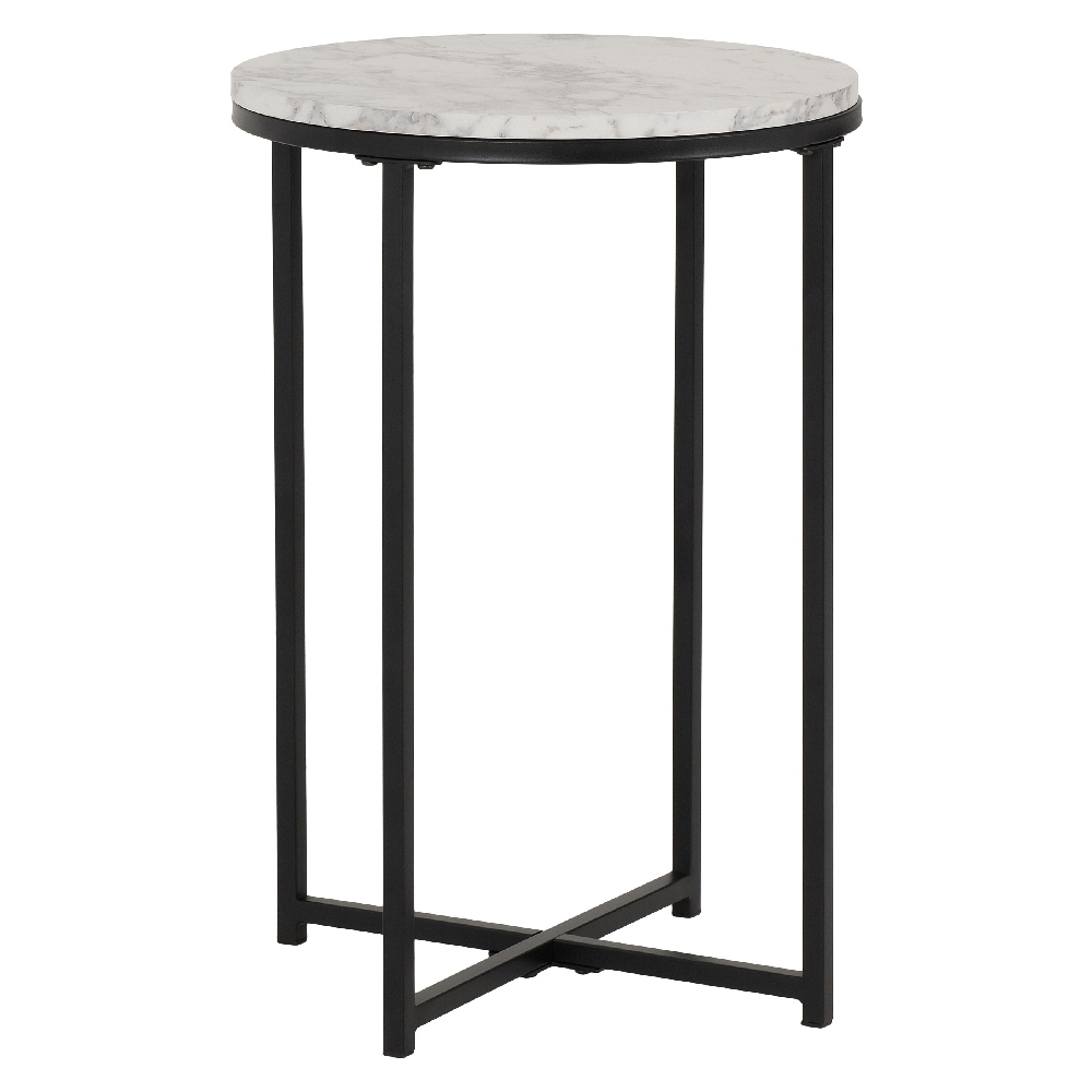 Dover Wooden Side Table With Black Frame In White Marble Effect