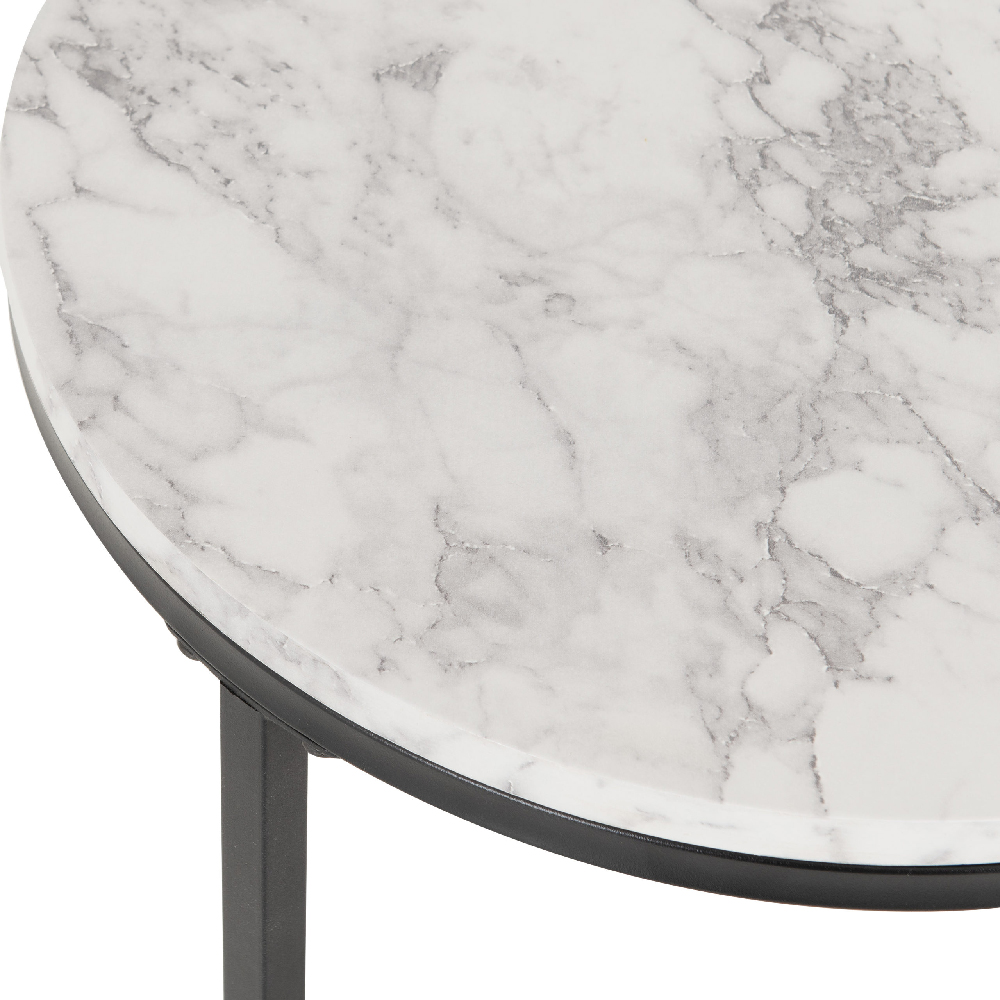 Dover Wooden Side Table With Black Frame In White Marble Effect