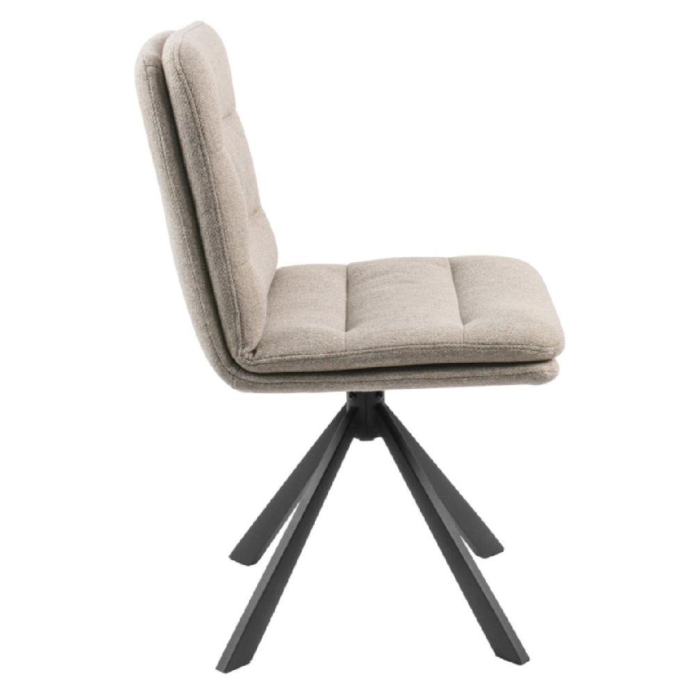 Downey Beige Fabric Dining Chairs With Black Legs In Pair