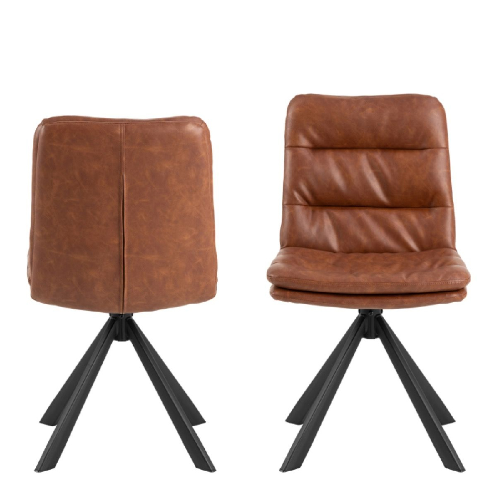 Downey Brandy Leather Dining Chairs With Black Legs In Pair