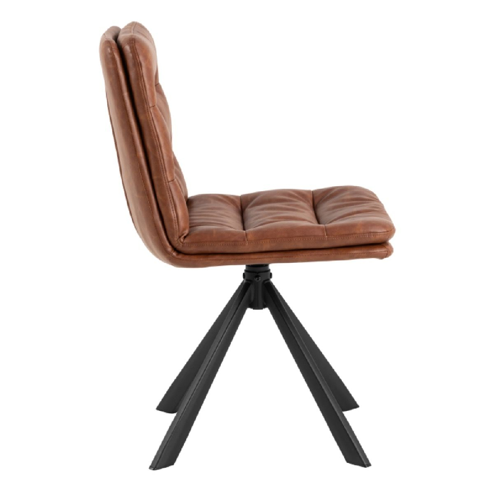 Downey Brandy Leather Dining Chairs With Black Legs In Pair
