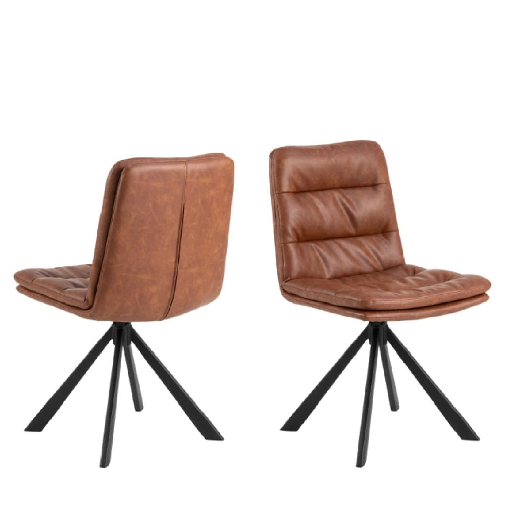 Read more about Downey brandy leather dining chairs with black legs in pair
