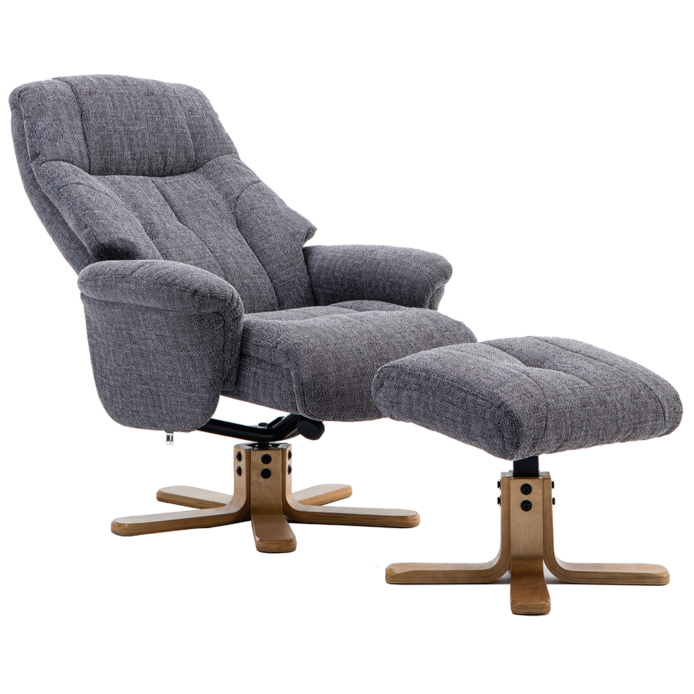Dox Fabric Recliner Chair With Stool In Lisbon Grey