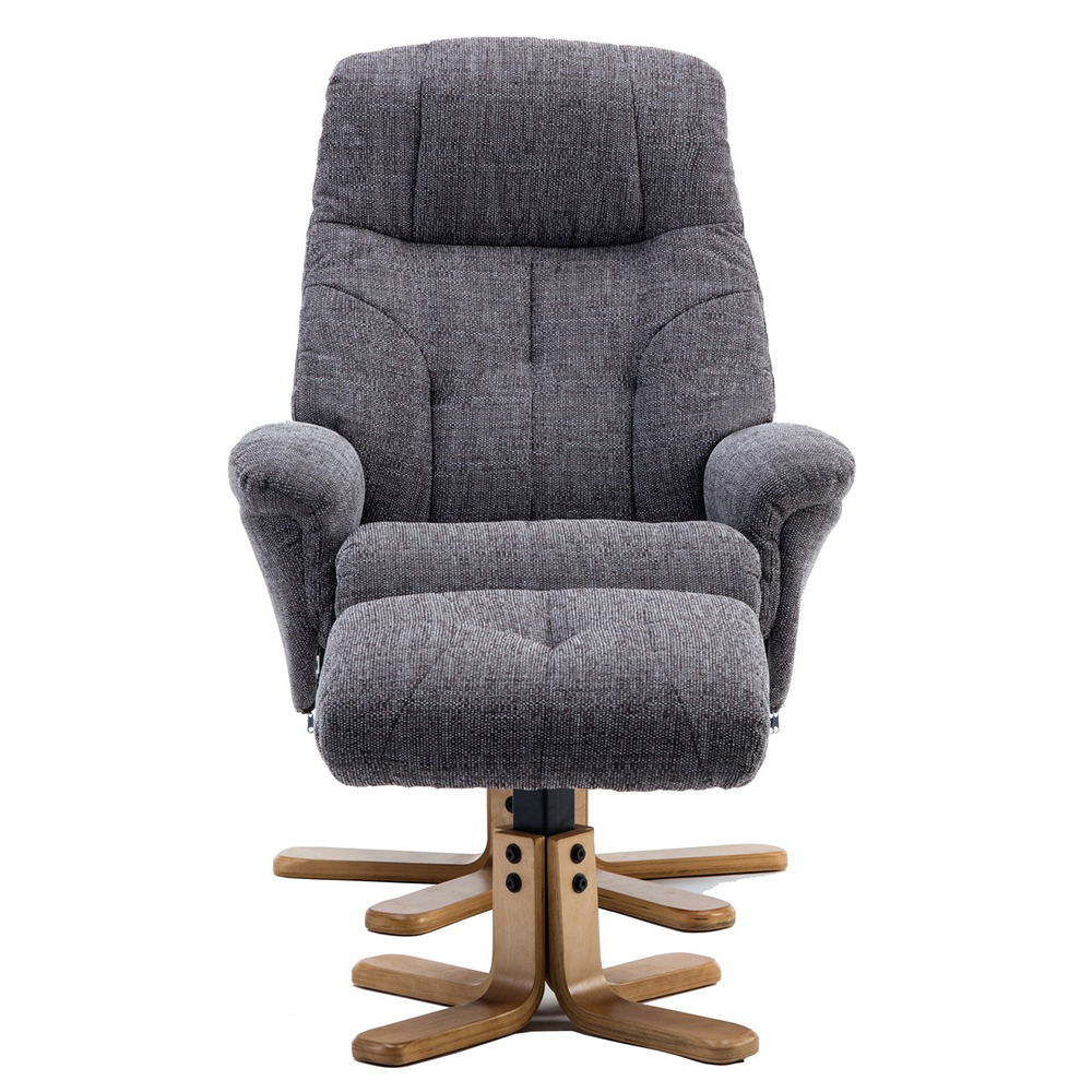 Dox Fabric Recliner Chair With Stool In Lisbon Grey