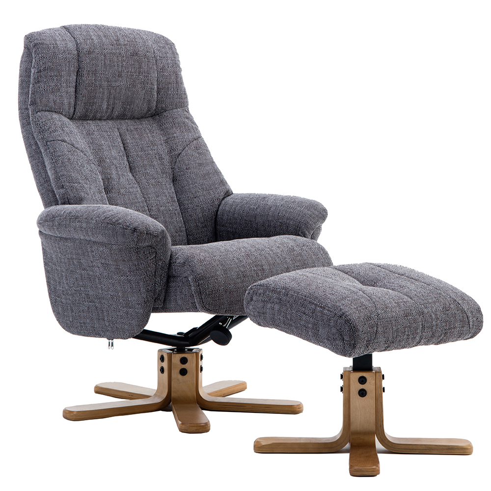 Dox Fabric Recliner Chair With Stool In Lisbon Grey